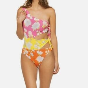 💛NWT🧡 Farm Rio Neon Garden Asymmetric One-Piece Swimsuit